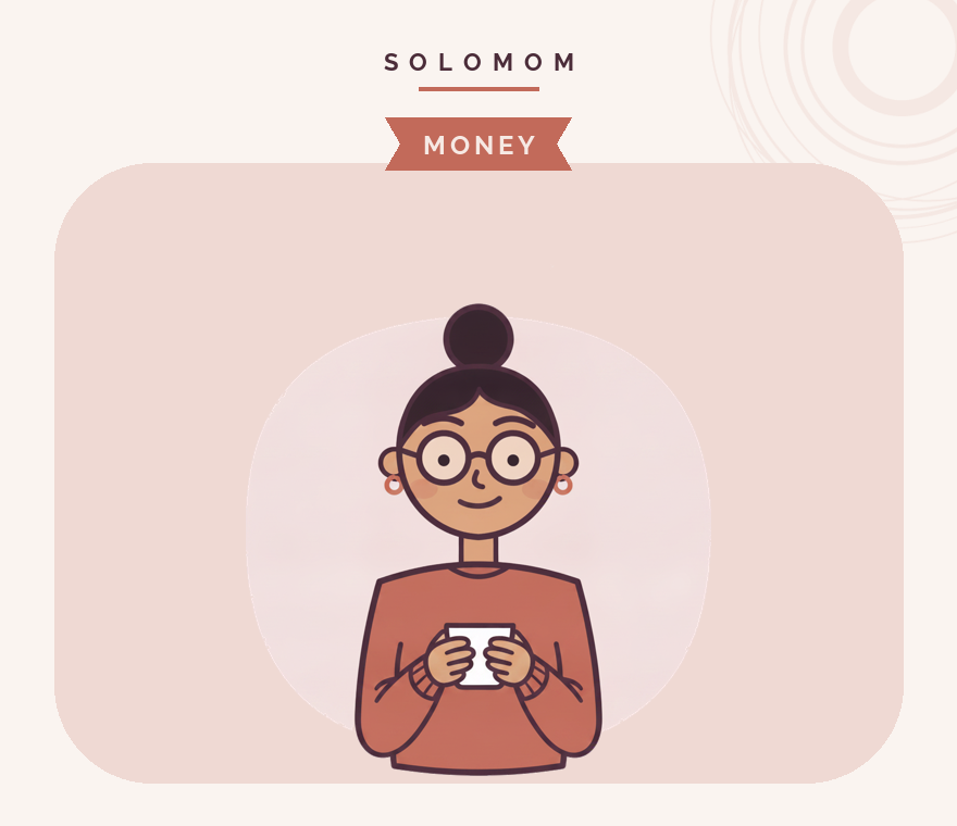 Marisol from the Success Squad with her coffee mug, under the SoloMom Money masthead