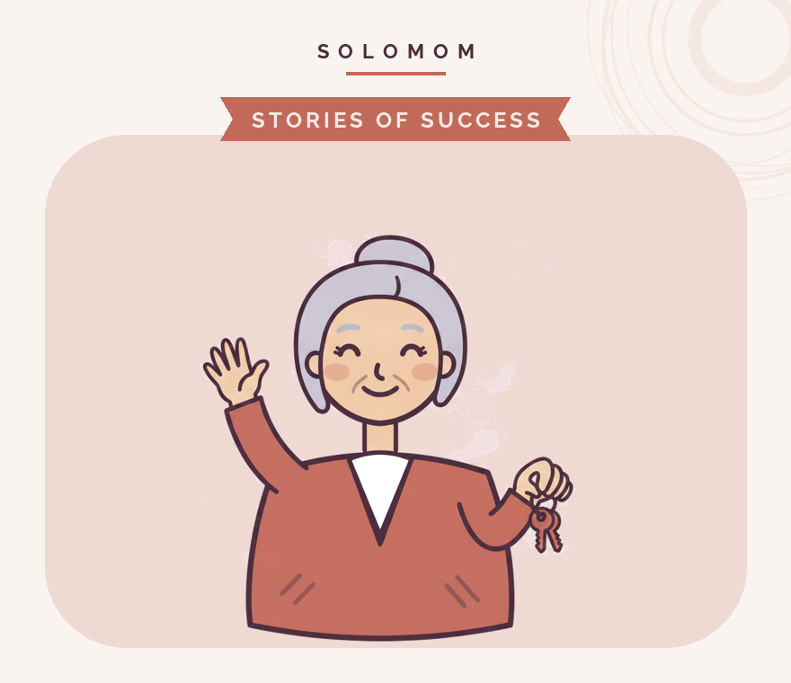 June from the Success Squad waving, under the SoloMom Stories of Success masthead