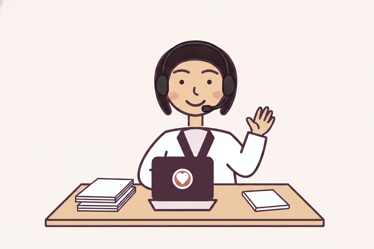 Illustration: Bev sits at her kitchen table during school hours, crossing off day 12 on a hand-drawn 30-day checklist taped beside her